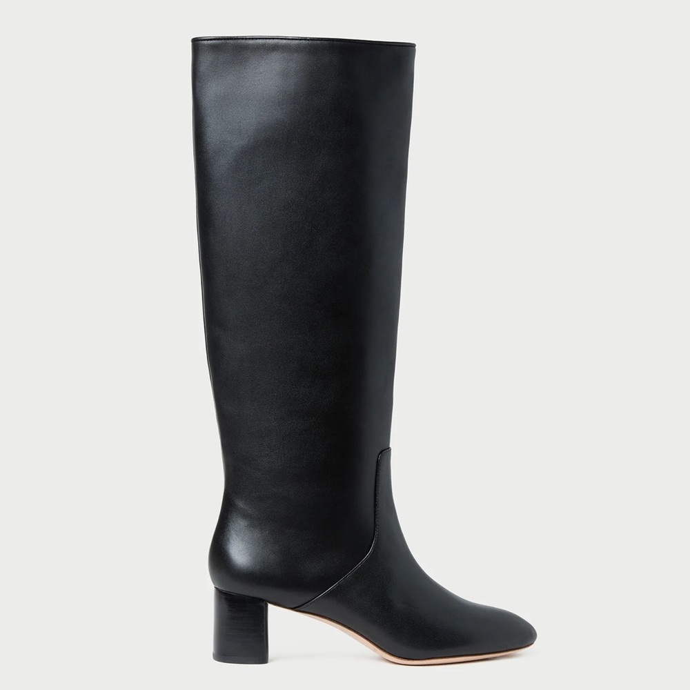 Loeffler Randall Gia Black Leather Knee High Heeled Boots Size 10